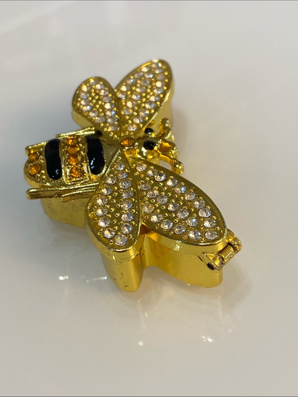 Honey Bee Jeweled Goldplated Trinket Box Rhinestones - Picture 5 of 10